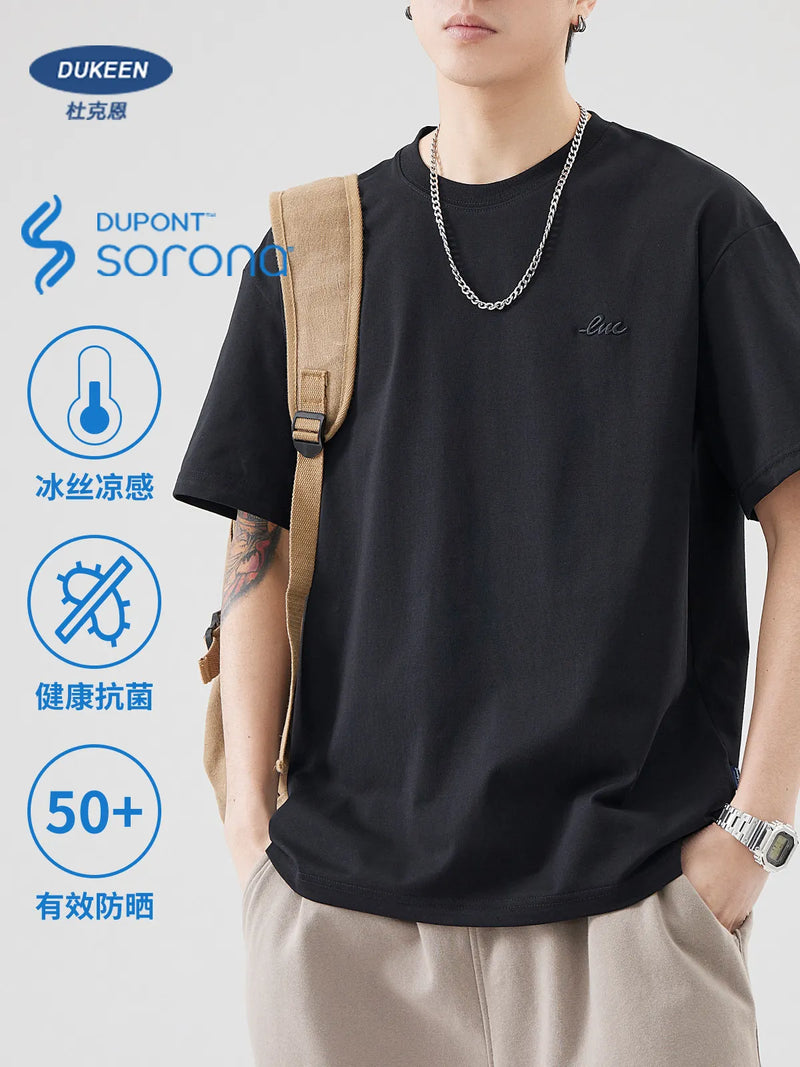 DUKEEN Men's Sorona Cool Touch Quick-Dry T-Shirt - Summer Short Sleeve with Embroidered Lettering and Premium Feel