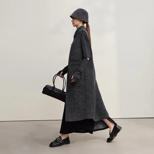AMII Sleeveless Women's Woolen Coat 2026 Winter New Lapel Vest Wool Double-sided Woolen Coat Women's Warm Versatile Top 12554069