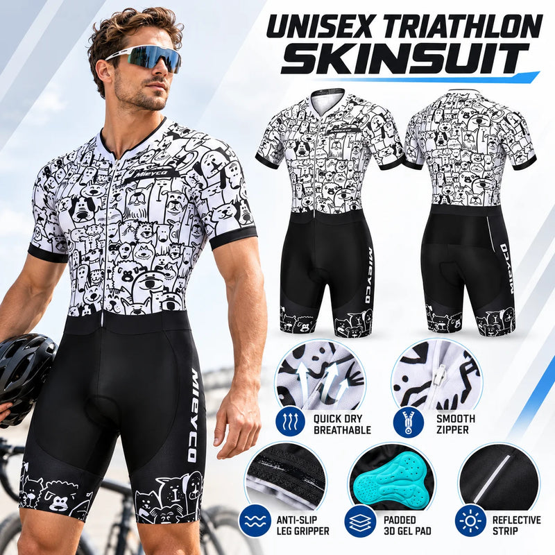 Men's Women's Short Sleeve Triathlon Suit Custom Road Cycling Skinsuit Bicycle Trisuit Racing Running Sportswear