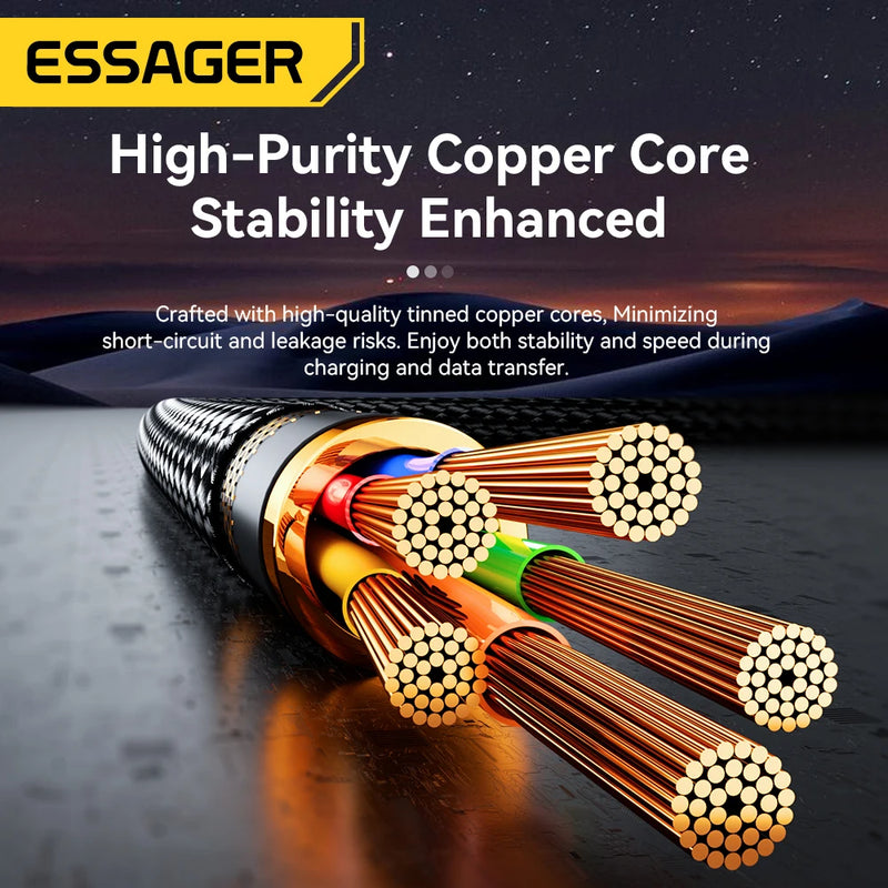 ខ្សែសាក Essager 2 in 1 USB Type C 65W PD Fast Charging Wire Type C To Lighting Cable សម្រាប់ iPhone 15 14 Pro Max MacBook iPad Xiaomi