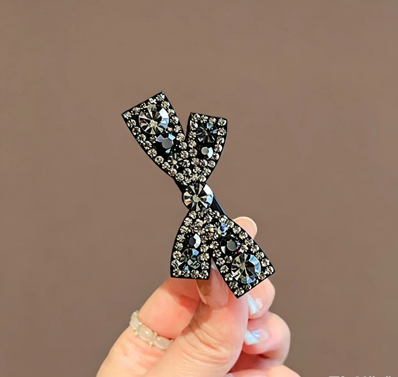 Water Crystal Black Bow Hair Clip Headband Side Fringe Bangs Clip Straight Hair Accessory Female Top Hairpin