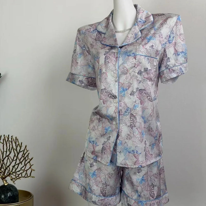 Silk Loungewear Sets Women Pajama New Summer Clothes Short Sleeve 2 Pieces Pyjama Set Nightwear for Woman Sleepwear Home Wear
