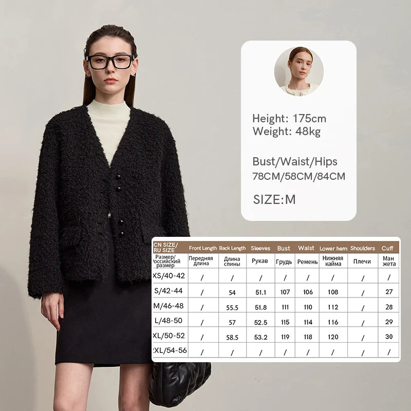 Amii Fur Coat 2026 Winter New Loose Short V-Neck Versatile Women's Coat Warm Long Sleeves With A Belt Jacket With Fur 12524007