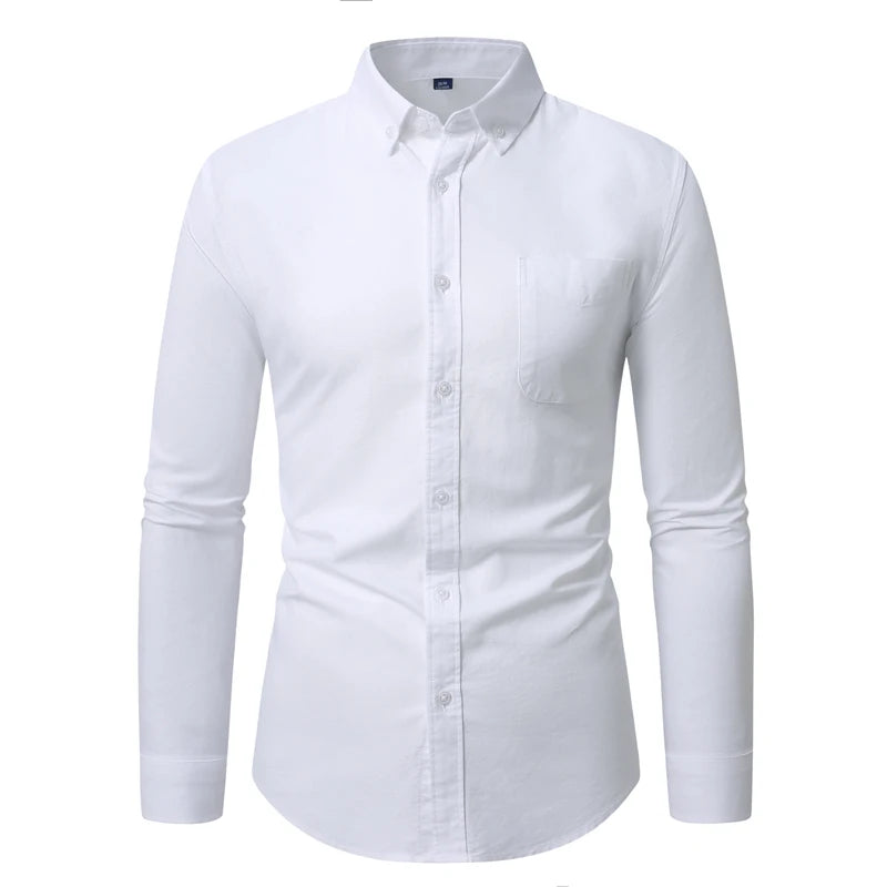 Button Down Collar Men's White Long Sleeve Cotton Shirt, Oxford Spun Business Casual Shirts,Asian Size M-4XL,Gray Blue Available