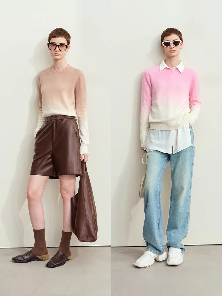 AMII Minimalist Basics Round Neck Sweater for Women 2026 Autumn Seamless Gradual Color Antibacterial Casual Pullovers 12423122