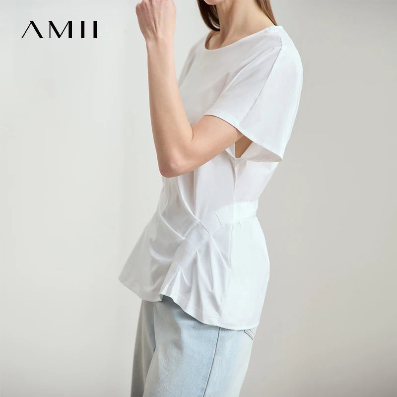 អាវយឺតរដូវក្តៅ AMII សម្រាប់ស្ត្រីឆ្នាំ ២០២៦ ថ្មី កប្បាសរឹងធម្មតាដៃខ្លី O-Neck អាវយឺតទាន់សម័យ 12552082