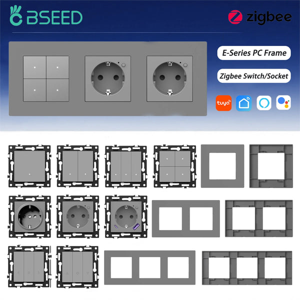 BSEED 1/2/3/4Gang Zigbee Click Switch Part Plastic Frame Smart Dimmer Curtain Switch Function DIY Part EU Smart Socket Parts