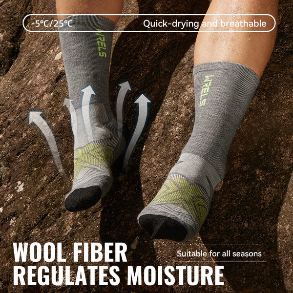 WRELS 1/2/3pairs Merino Wool Socks Breathable Warm Thermal Winter Cushioned Moisture Wicking Socks Performance Anti-Blister Sock