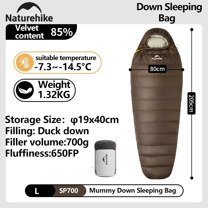 Naturehike Winter Sleeping Bag SnowBird 20D Mummy Ultralight Duck Down Sleeping Bag Portable Hiking Outdoor Camping Sleeping Bag
