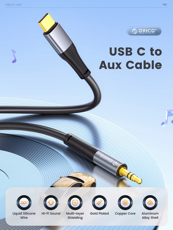 ORICO USB C to 3.5mm Audio Aux Jack Cable Type C Lightning Adapter to 3.5mm Headphone Stereo Cord Car for iPad Pro Samsung