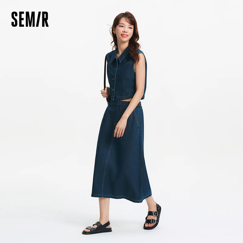 Semir Women Suits 2026 Sleeveless Retro Lapel Collar Shirts & Waist Cinched Urban Casual Skirt Set Everyday Style Soft Daily
