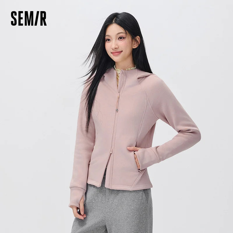 Semir Women Winter Jacket Panel Design Slim Fit Fleece Lined Hooded Raglan Sleeve Thumbhole Sport Style 2026 New