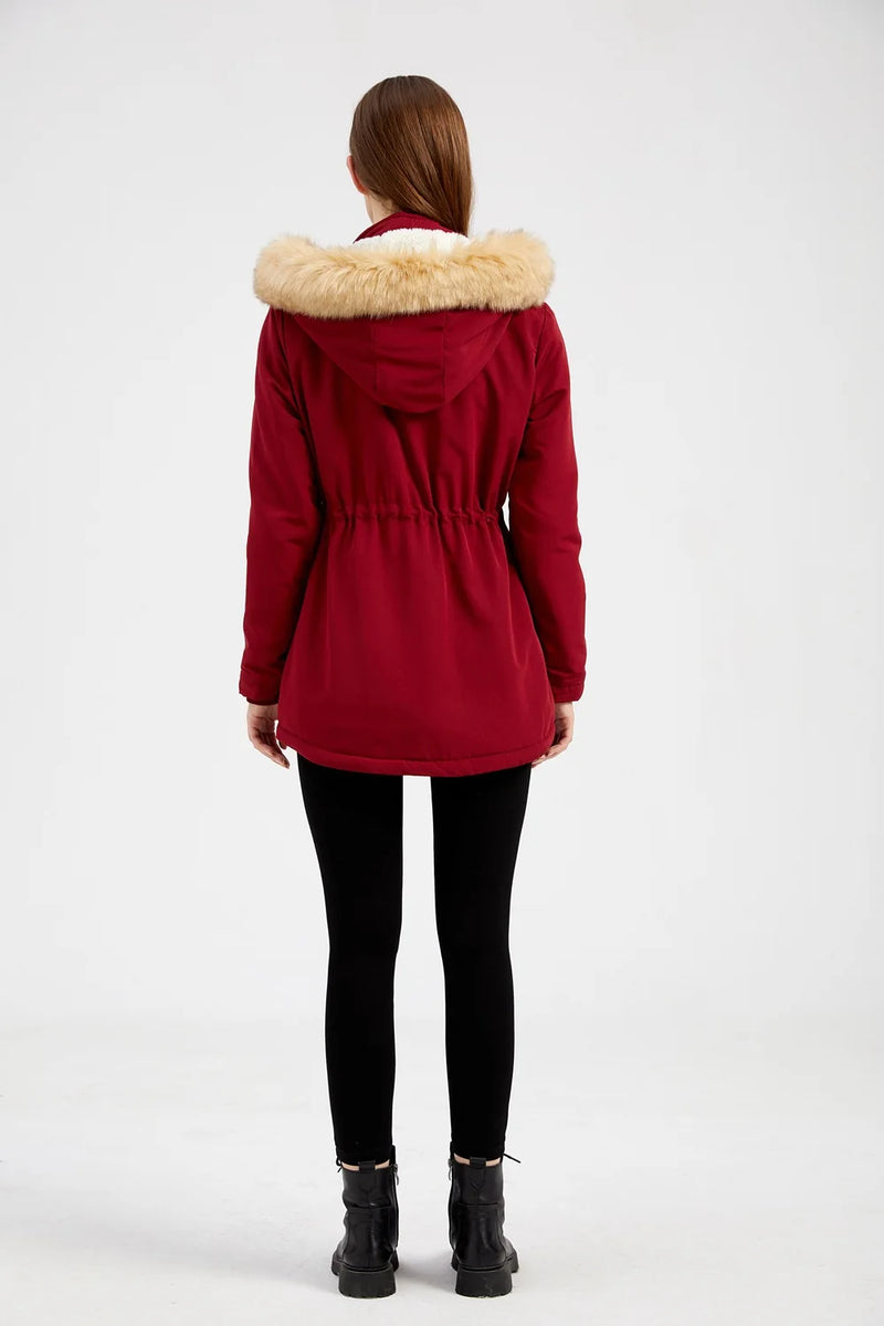 Winter New Arrival Women's Dark Brown Hooded Mid-Length Coat, Stylish and Warm Thick Jacket. Khaki, Black, Blue, Pink Parkas.