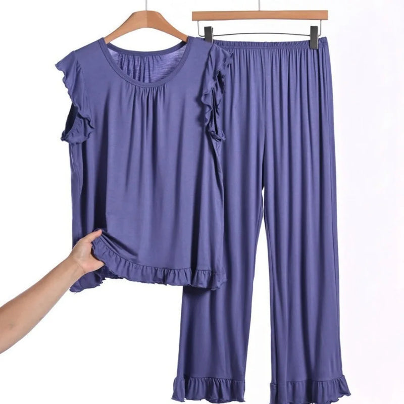 Modal Thin Sleepwear Woman 2 Piece Pajamas Set Summer Sleeveless Top Nightwear 2XL-8XL Large Loungewear Female Pyjamas Suits