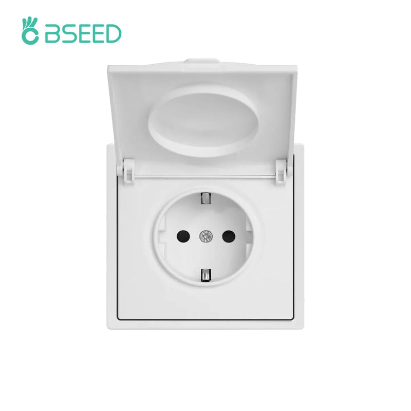 BSEED EU Standard Wall Power Socket With Cover Electrical Outlets Waterproof Wall Plug White Black Plastic Frame 16A