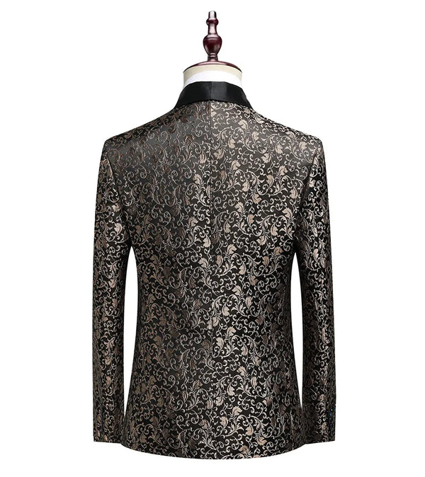 2027 New Men's Two-Piece Suit Set: Jacquard Jacket Paired with Black Pants, Perfect for Weddings, Parties, Stage Performances.