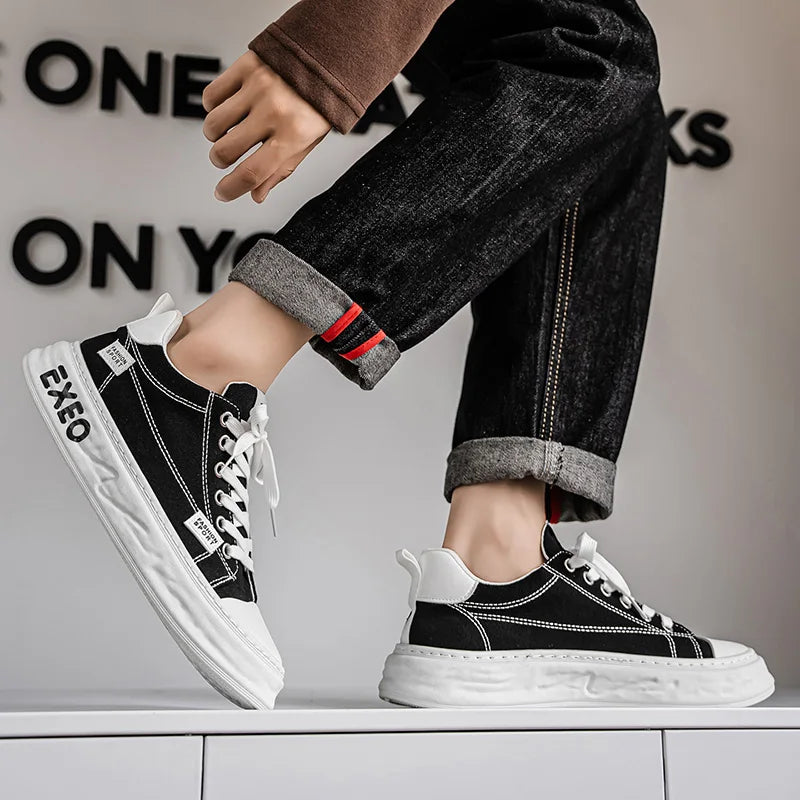 Men's casual canvas shoes four seasons new breathable light soft sole outdoor walking shoes fashion Thick sole sports board shoe