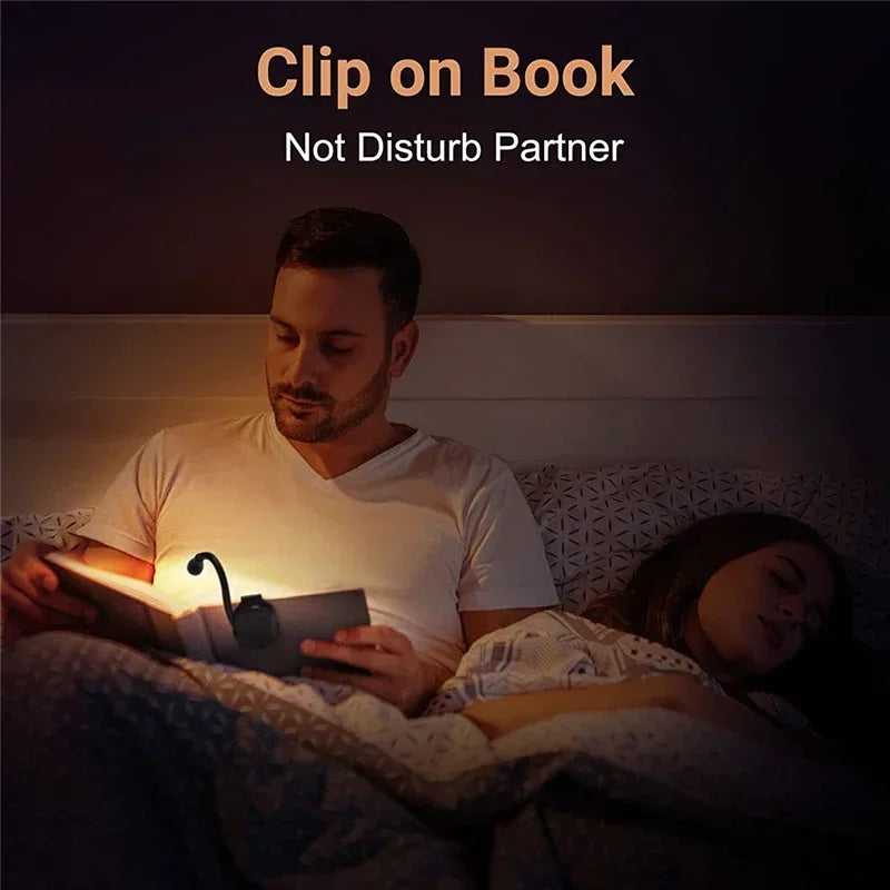 LED Mini Book Light Portable Clip Night Lights USB Charging Dimmable Clip 360° Flip Eye Protect Book Lamps for Bedroom Camping
