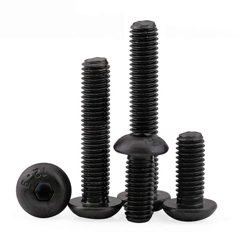 10/20/50pcs M3 M4 M5 M6 M8 M10 M12 Black Grade 10.9 Steel ISO7380 Hexagon Hex Socket Head Button Mushroom Allen Bolt Screw