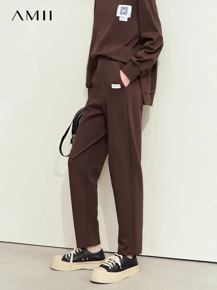 Amii Women Minimalism Pants 2026 Autumn New Light Sports Style Trendy Comfortable Casul Solid Female Loose Trousers 12423059
