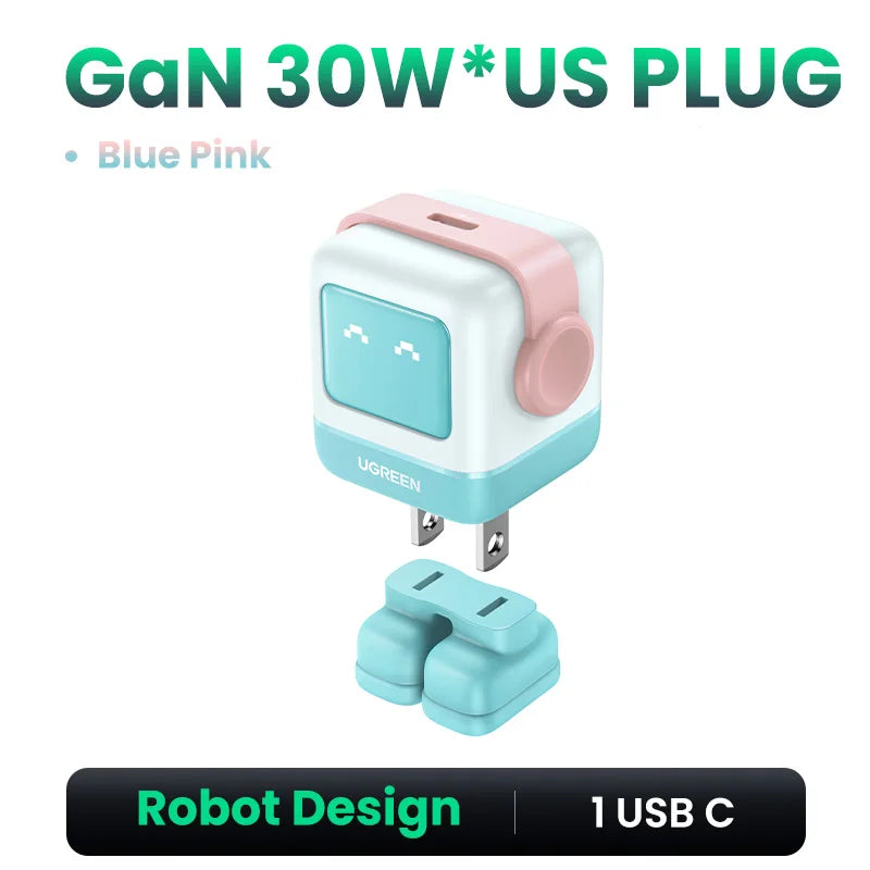 【US Plug】UGREEN 30W 65W GaN Charger Robot Design PD3.0 Fast Charger PPS for iPhone 18 17 Macbook Laptops Samsung XiaomiTablets