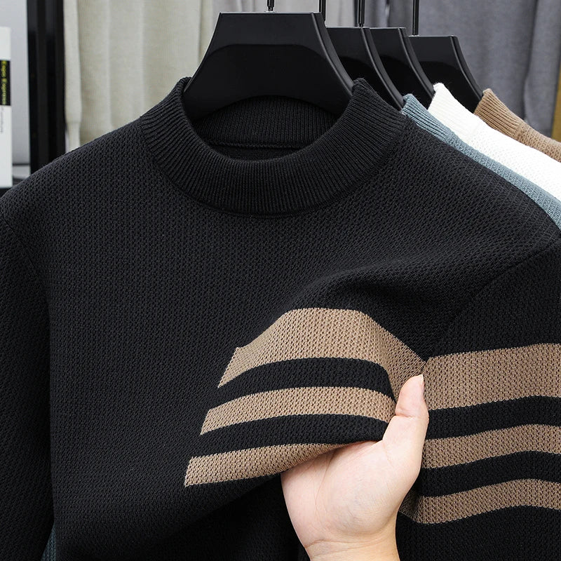 Designer Original Men Long Sleeved Knitted Sweater Stripes Color Blocking Thicken Keep Warm Autumn Winter CasualFashion Pullover
