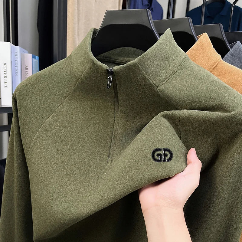 Fashion New Man Long-Sleeved T-Shirt Half-Zip Mock Neck Letter Print Spring Hot-Selling Long Sleeves Trend Leisure Men'sClothing