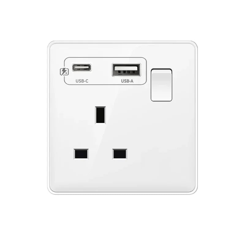 Black Universal Smart 3.1A USB C Wall Socket,UK Type-C 18W Fast Charging Plug Adapter Outlet,Dual Socket with Power Indicator