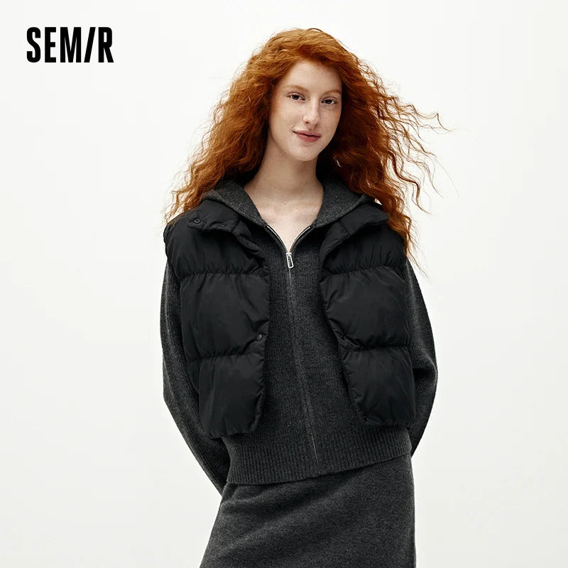 Semir Women Down Vest Cropped 90 Percent Down Fill Textured Stand Collar Loose Fit Drawstring Balloon Shape 2026 New