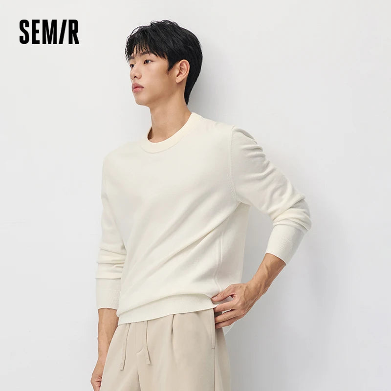 Semir Men Knit Sweater Solid Color Wool Blend Thermal Warmth Antistatic Antibacterial 2026 New Winter Daily Wear