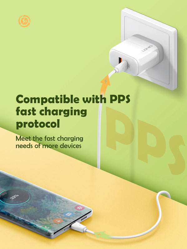 ឆ្នាំងសាក LDNIO USB C 45W សាកថ្មលឿន 2 រន្ធ ប្រភេទ C ឆ្នាំងសាកជញ្ជាំង PD QC4.0 Power Adapter សាកថ្មលឿនសម្រាប់ Samsung Xiaomi iPhone