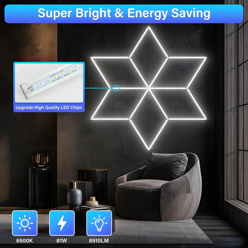 ភ្លើងបំភ្លឺយានដ្ឋាន LED ត្រីកោណ ភ្លើងឆកោន ភ្លើងពិដាន Honeycomb ភ្លឺខ្លាំងសម្រាប់ឃ្លាំង បន្ទប់ក្រោមដី ការថែទាំរថយន្ត បន្ទប់បោកគក់
