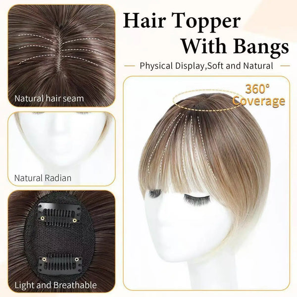 Reissue Wig for Women, Covering White Hair on the Top of the Head Naturally and Invisibly, and Reissue Fake Bangs