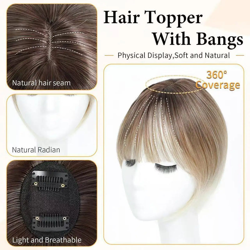 Reissue Wig for Women, Covering White Hair on the Top of the Head Naturally and Invisibly, and Reissue Fake Bangs