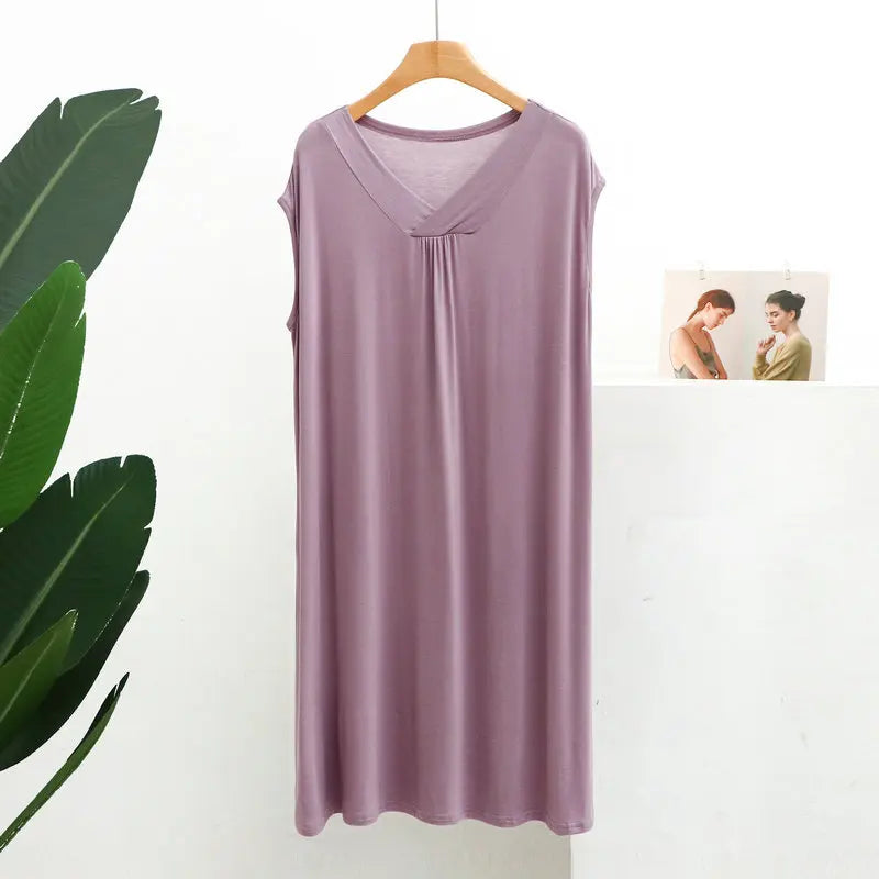Casual V-Neck Modal Dress Thin Summer Women's Nightgowns Large Size Loose Sleeveless Nightdress Ladies Bottoming Nightshirt