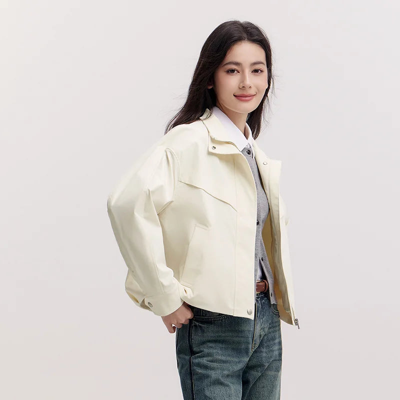 Semir Minimalist Jacket Women Spring Stand Collar Drawstring Windproof Waterproof Stain-Resistant Casual Commute Top