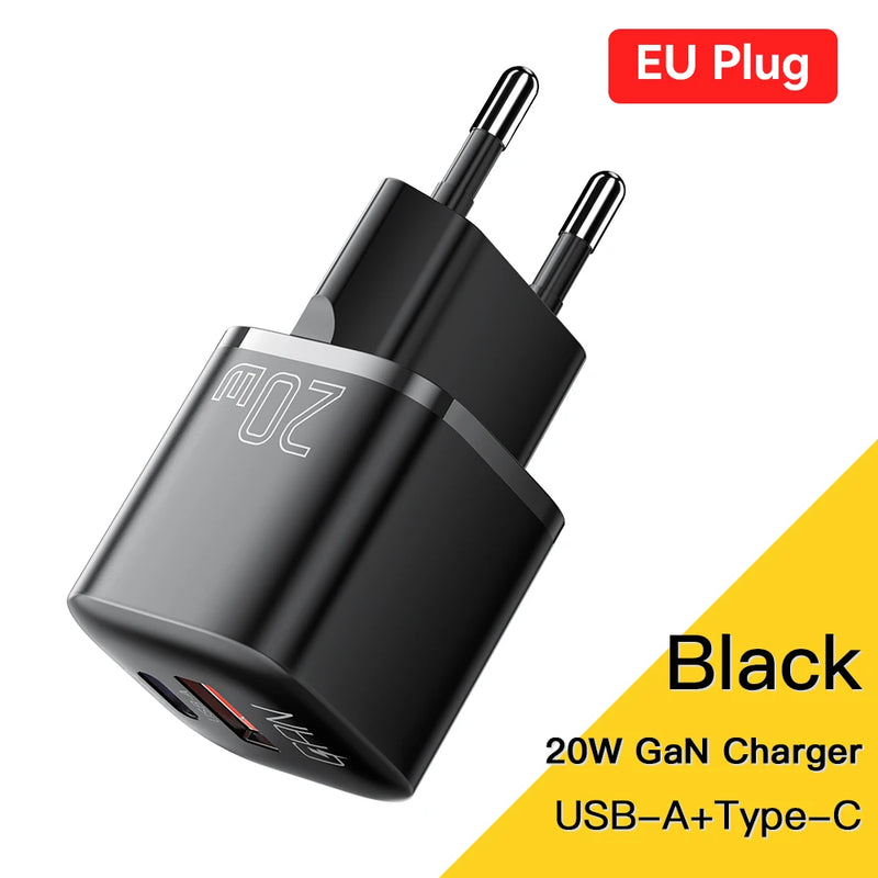 ឆ្នាំងសាក Essager 20W GaN USB Type C PD សាកថ្មលឿន QC 3.0 សម្រាប់ iPhone 15 14 13 12 Pro Max Mini iPad សាកថ្មបានលឿន