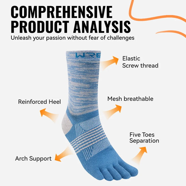 WRELS 1/2/3 Pairs Running Toe Socks Anti Blisters Cotton 5Finger Socks Men Women Seamless Moisture Wicking Athletic Hiking Socks