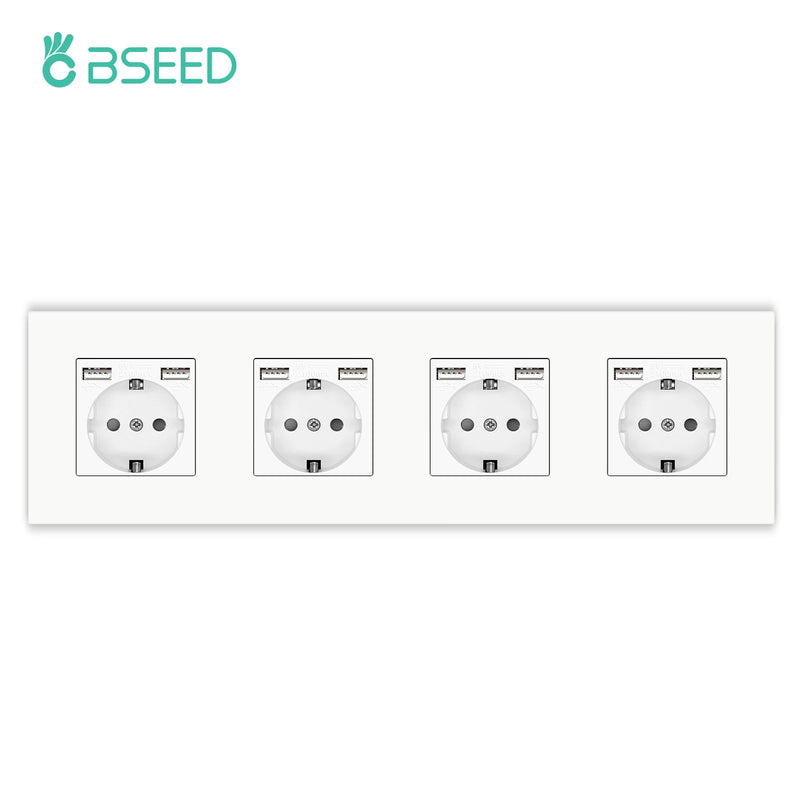 BSEED M1 Series EU Wall Socket USB Type-C Port Outlets Double Plastic Frame Sockets Triple Power Plugs Kids Protection 16A