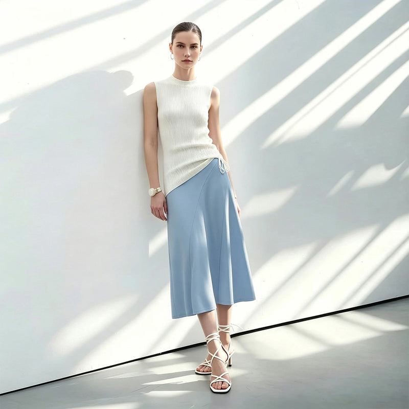 Amii Women's A-Line Skirt 2026 Summer New Stretch Air Layer Loose Solid Color Office Casual Midi Draped Skirt For Women 12622185