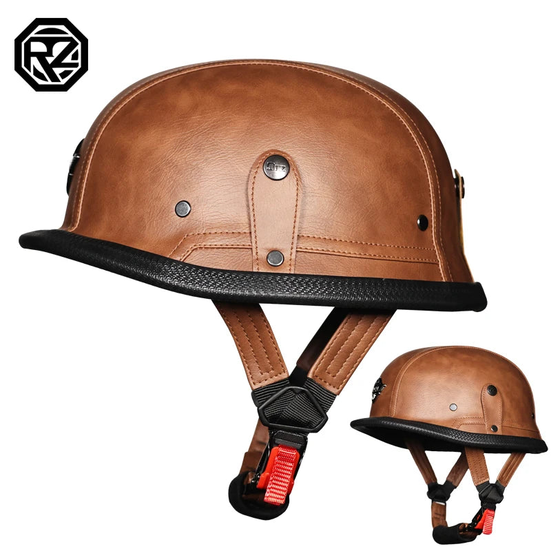 Leather Vintage Helmet  WWII Style BLACK German Motorcycle Open Face Half Helmet Chopper Biker Pilot camouflage