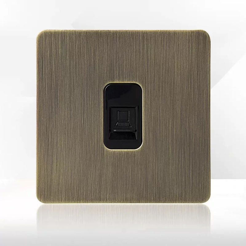 Retro Eu Metal Panel Wall Toggle Light Switch Socket,Bronzed Antique Stainless Steel German 16A Socket with USB Phone Charging