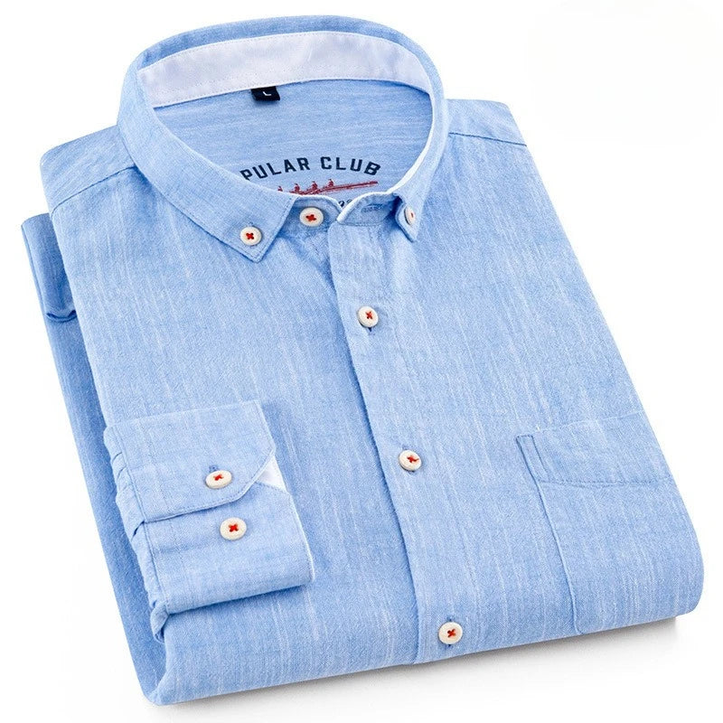 2026 Spring Red Men's Long-Sleeve Shirt, Blue Moisture-Wicking Breathable Cotton-Linen Blend Shirts, Available in Beige Gray.