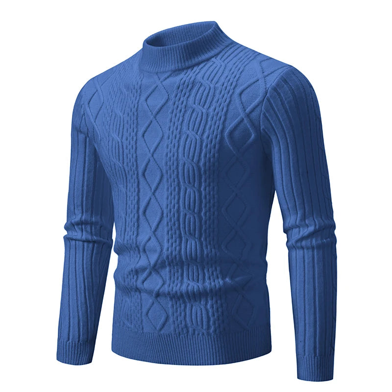 Men Red Neutral Computer Knit Sweaters, Winter Blue Half-high Neck Pullover Sweater, Beige, Black, and Khaki Colors Available.