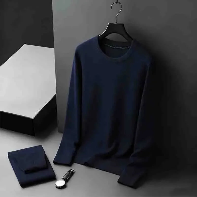Men's Stretchy  Crew Neck Long Sleeve Knit Sweater Soft Comfortable Business Casual Tee