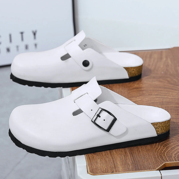 Cork Footbed Leather Clogs Unisex Slip-on Closed Toe Sandals with Adjustable Buckle 10 Colors Available Big Size 47 48