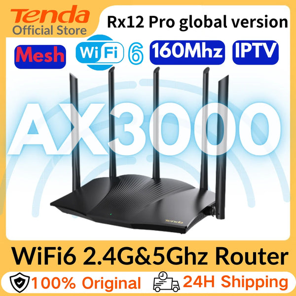 រ៉ោតទ័រ Wifi Tenda AX1500/AX3000 Wifi 6 Mesh WIFI Gigabit 2.4G 5GHz Dual-Band RX12 PRO WIFI6 ឧបករណ៍ពង្រីកសញ្ញាឥតខ្សែ WiFi Repeater