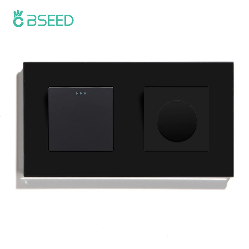 BSEED Mechanical Wall Light Switches 1/2/3Gang 1Way Plus Dimmer Switch Led Dimmable Switch EU Standard Glass Frame 10A