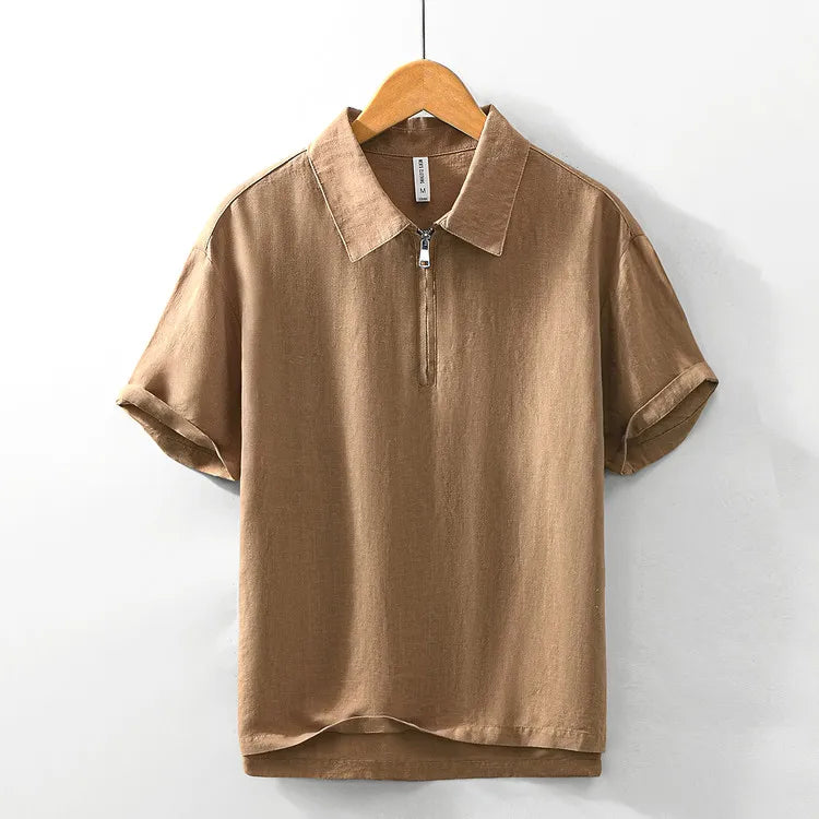 Men's Linen Blend Short Sleeve Polo Shirt, Breathable Fabric with Half Zip Neck, Casual Summer Top for Daily Wear, 3 Colors