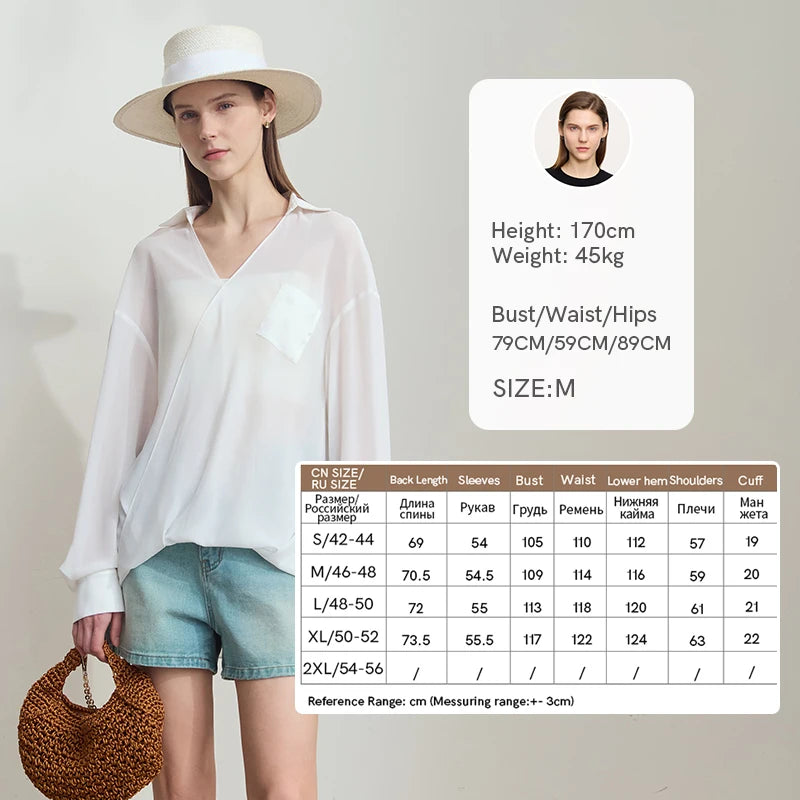Amii Women 2026 Summer Chiffon Shirts Loose Solid V-neck Dropped Shoulder Long Sleeves Thin See Through Loose Blouse 12512024